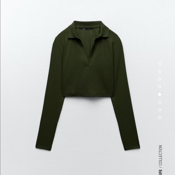 Zara khaki crop top knit polo collar - Picture 2 of 3